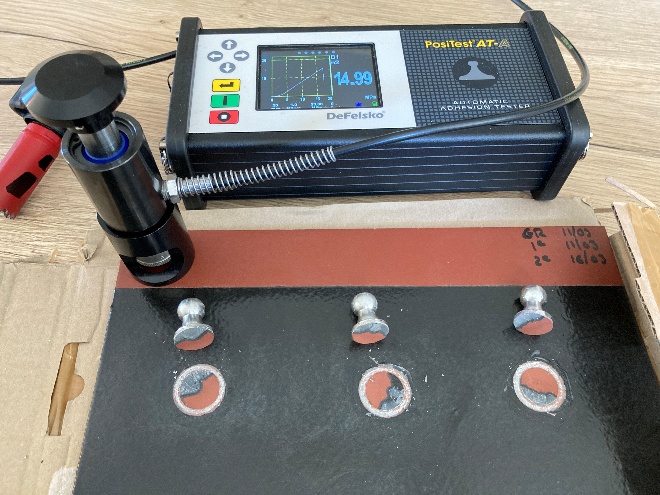 Pull-off adhesion testing on test panels according to ISO 4624 or ISO 16276-1